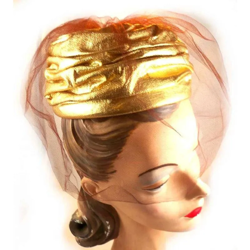 Vintage Gold Metallic Cocktail Hat Don Anderson 1950S
