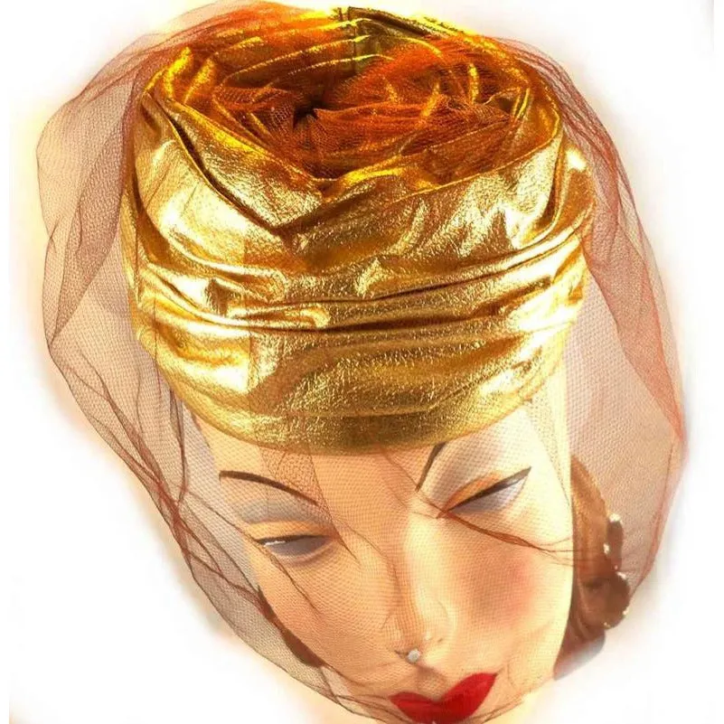 Vintage Gold Metallic Cocktail Hat Don Anderson 1950S