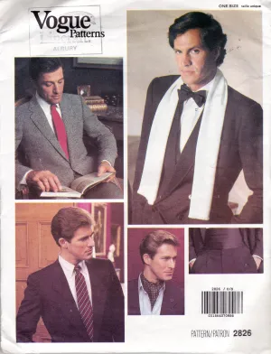 Vogue 2826 Mens Formalwear Accessories Cummerbund Ties Ascot & Scarf 1980s Vintage Sewing Pattern One Size UNCUT Factory Folded