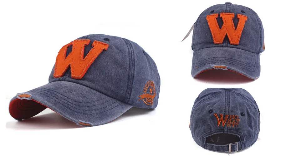W Cotton Baseball Snapback Caps