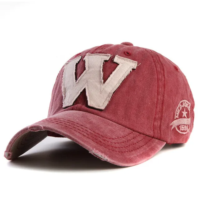 W Cotton Baseball Snapback Caps