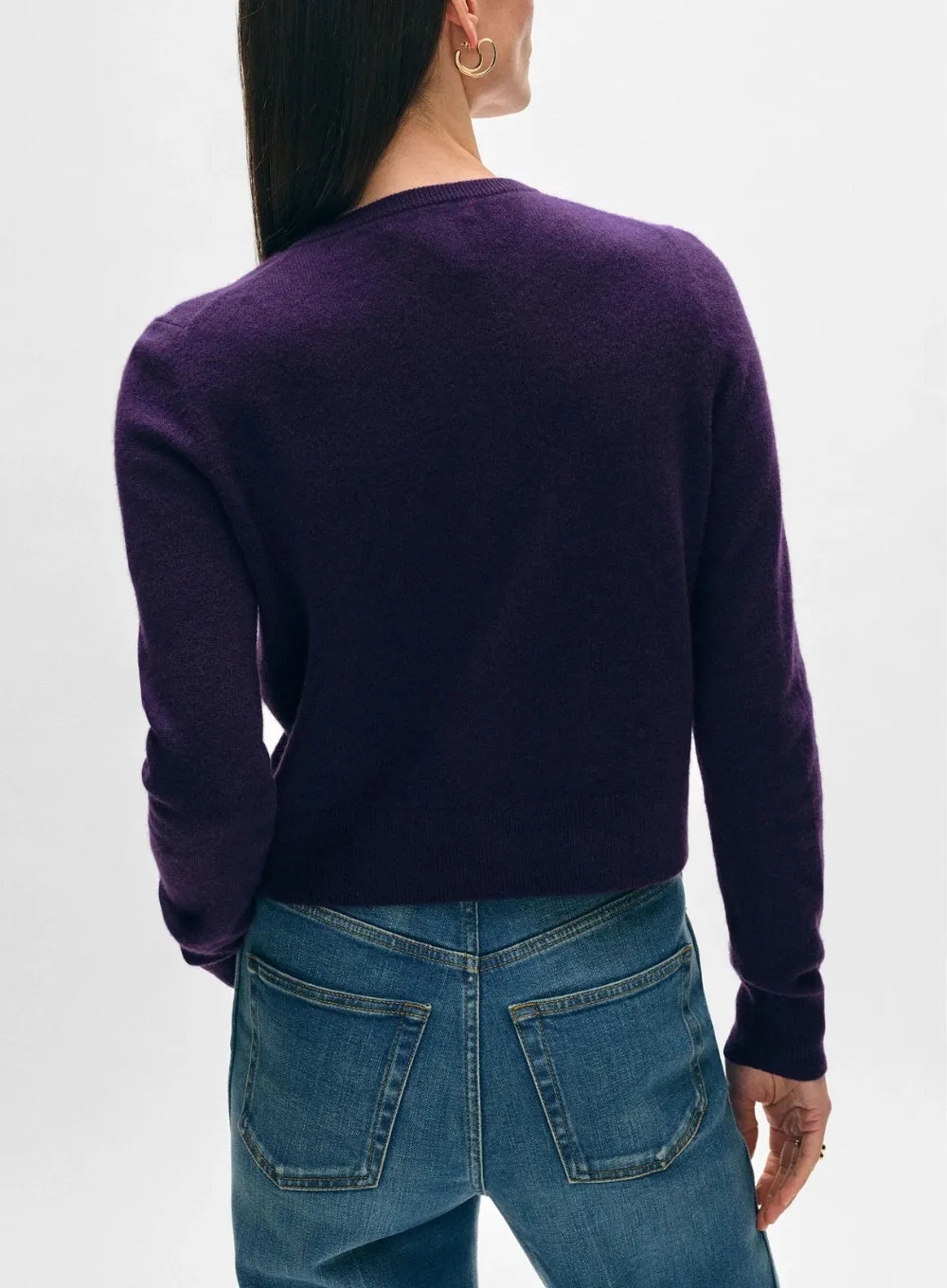 WHITE   WARREN | Cashmere Crewneck Cardigan (violet)