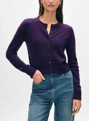 WHITE   WARREN | Cashmere Crewneck Cardigan (violet)