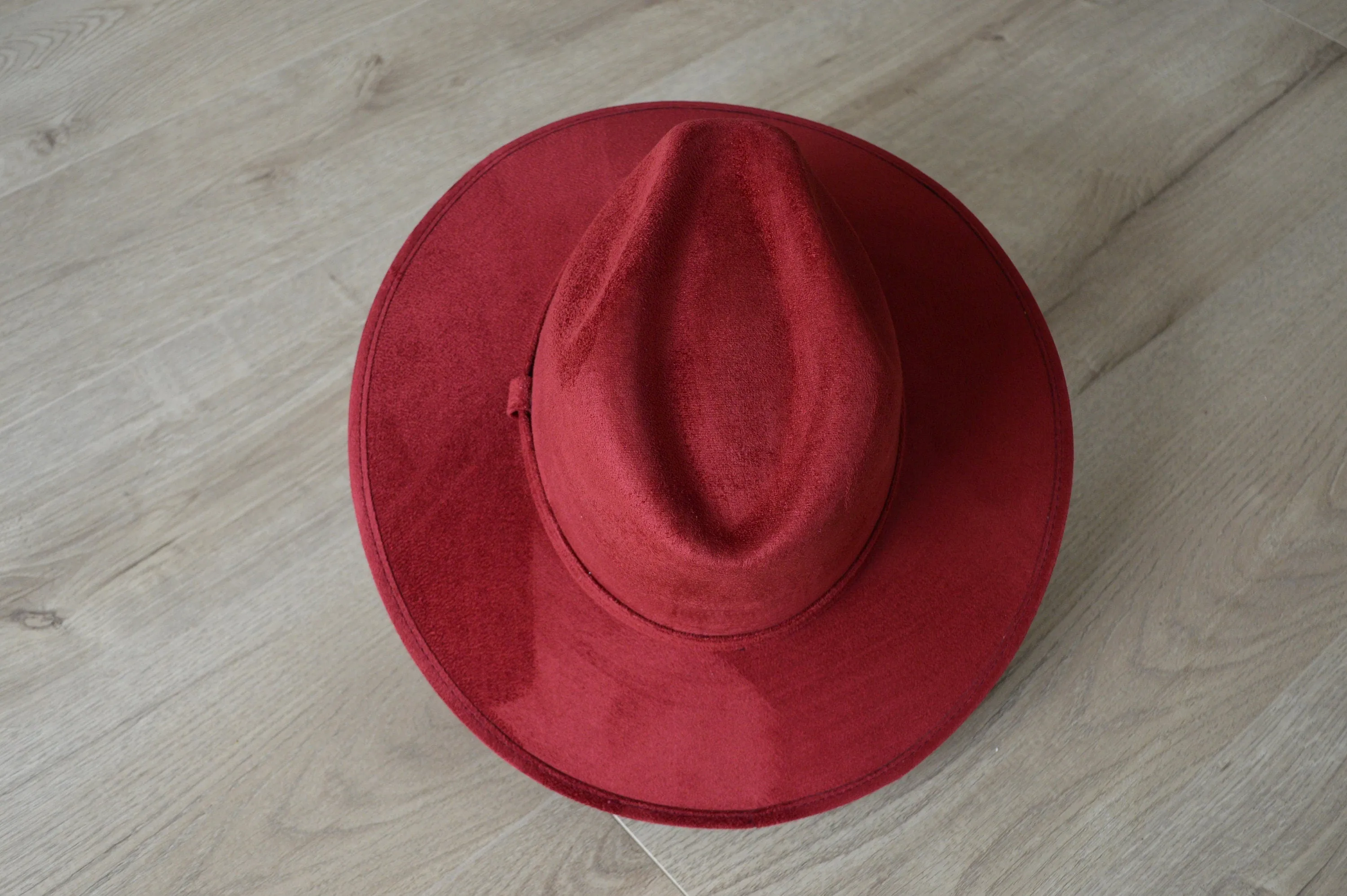 Wine Red Wide Brim Fedora – Classic Suede Finish Statement Hat for Women