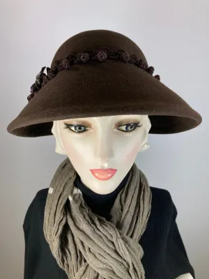 Women's Brown Vintage Inspired Warm Wool  women's hat for Winter. Ladies Winter Dress Hat. What a Great Hat. Brown Ladies Hat w vintage trim