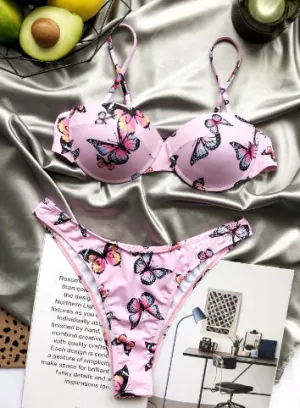 Women's Butterfly Print Bikini With Hard Cup Support