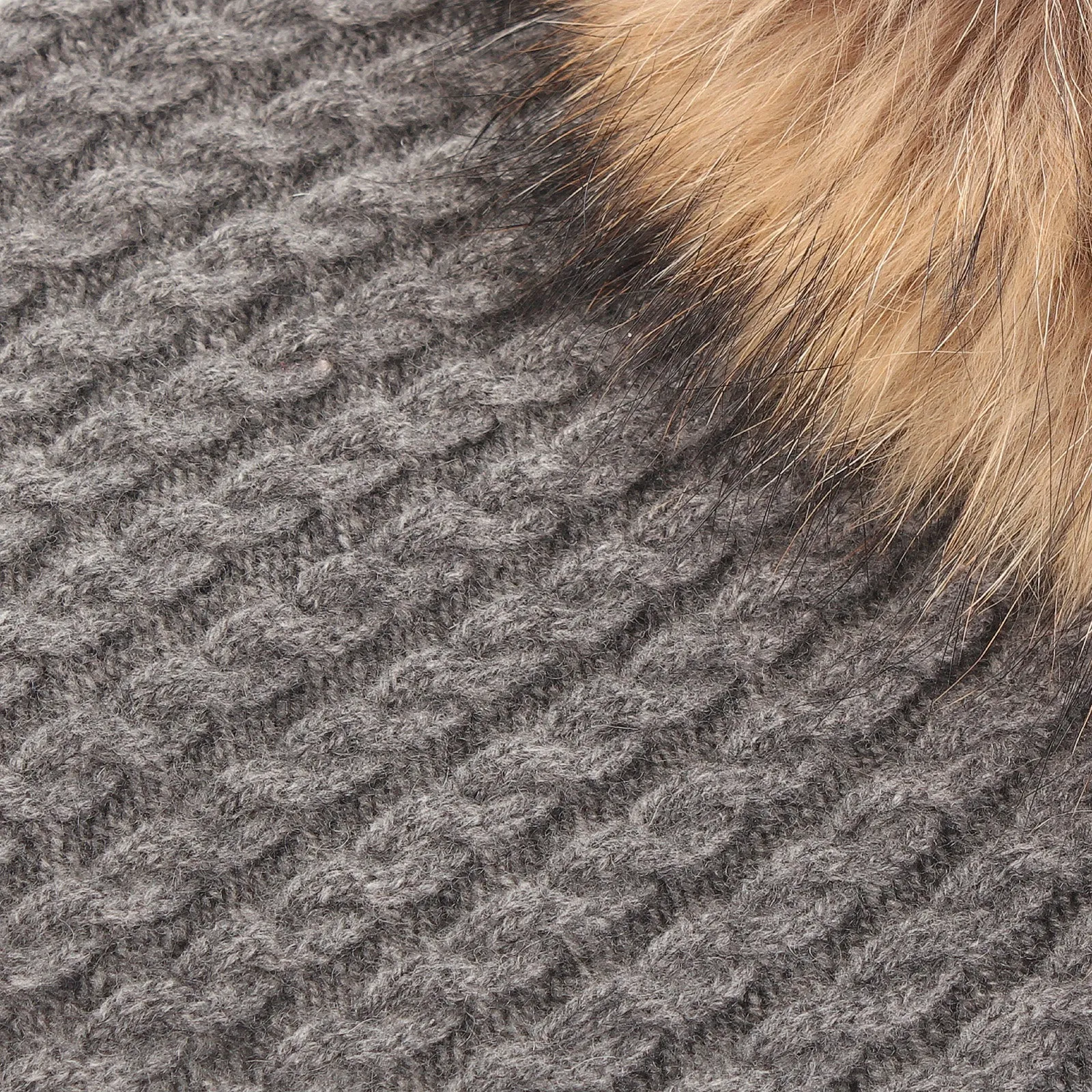 Women's Cable Cashmere Pom Pom Hat  Mid Grey