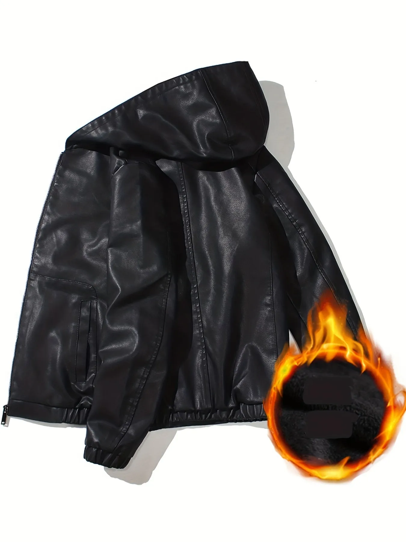 xieyinshe  Men's Solid Fleece Cycling Jacket, Casual Zip Up Hooded Jacket For Fall Winter Outdoor